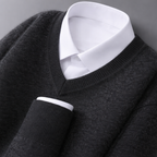Quinlan - Men's V-Neck Wool-Blend Sweater with Ribbed Trim