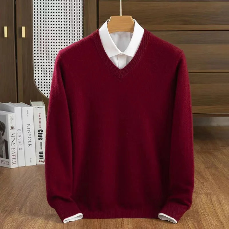 Quinlan - Men's V-Neck Wool-Blend Sweater with Ribbed Trim