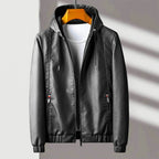 Rafael - Men's Zip Hooded Leather Jacket with Tapered Ribbed Cuffs