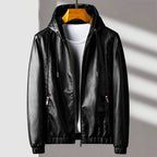 Rafael - Men's Zip Hooded Leather Jacket with Tapered Ribbed Cuffs