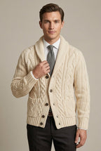 Remi - Men's Cable Knit Cardigan with Shawl Collar
