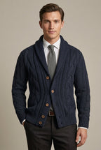 Remi - Men's Cable Knit Cardigan with Shawl Collar