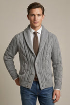 Remi - Men's Cable Knit Cardigan with Shawl Collar