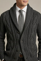 Remi - Men's Cable Knit Cardigan with Shawl Collar