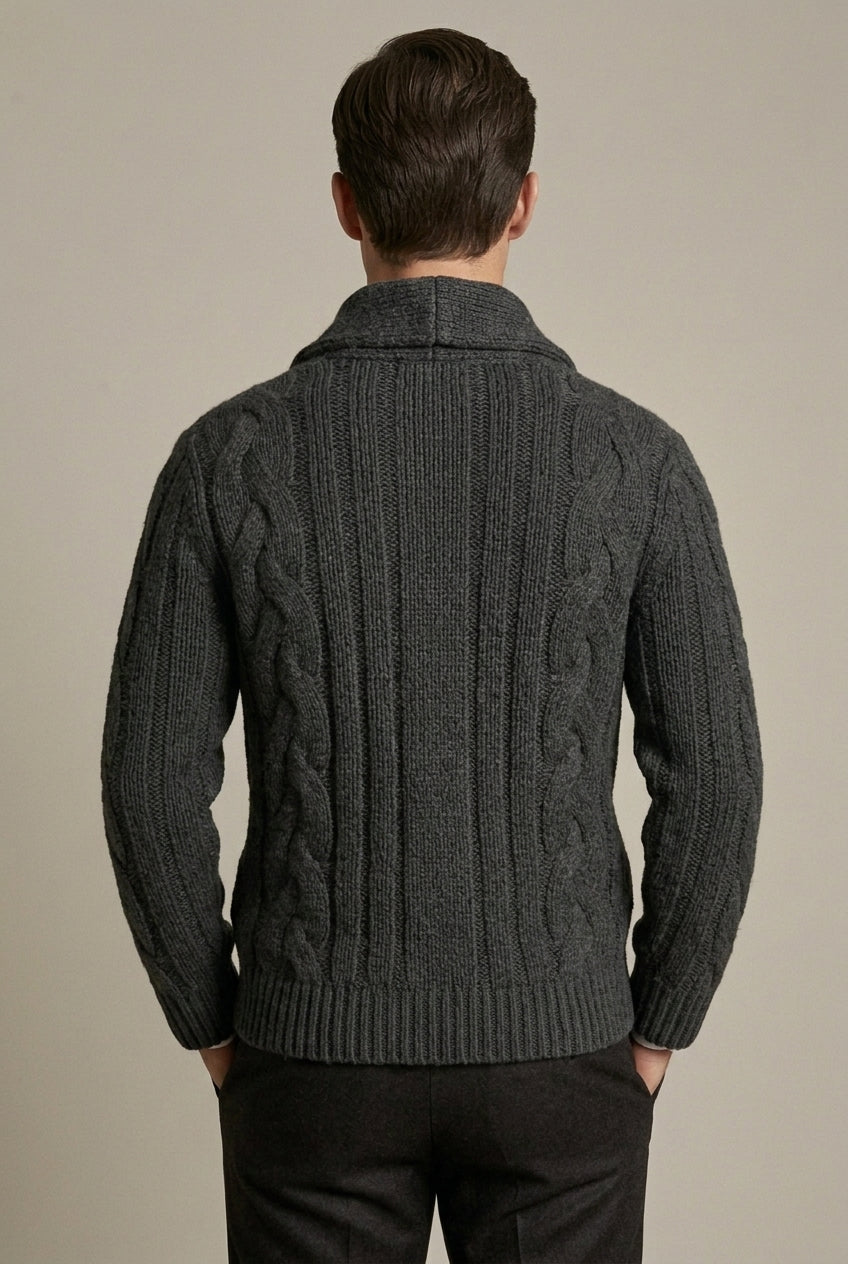 Remi - Men's Cable Knit Cardigan with Shawl Collar