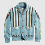 Roger - Men's Striped Wool-Blend Cardigan with Lapel Collar