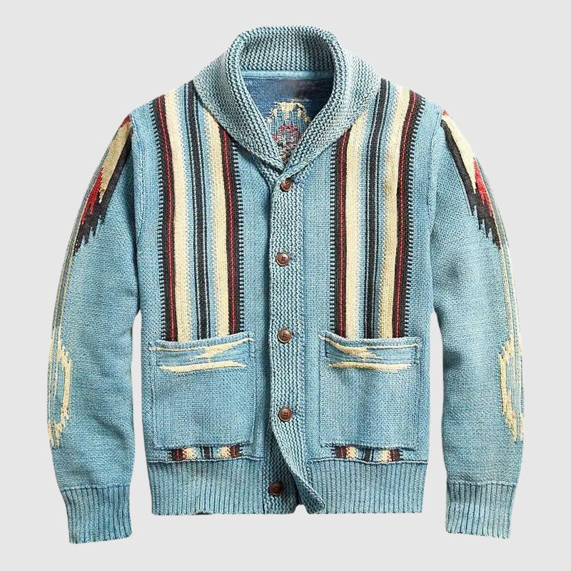 Roger - Men's Striped Wool-Blend Cardigan with Lapel Collar