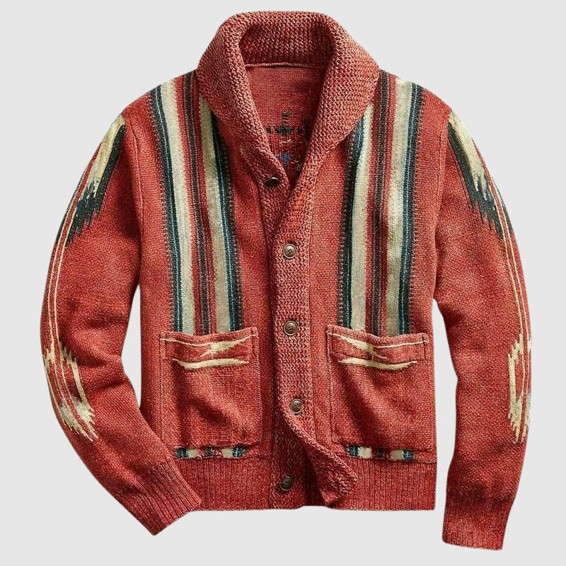 Roger - Men's Striped Wool-Blend Cardigan with Lapel Collar
