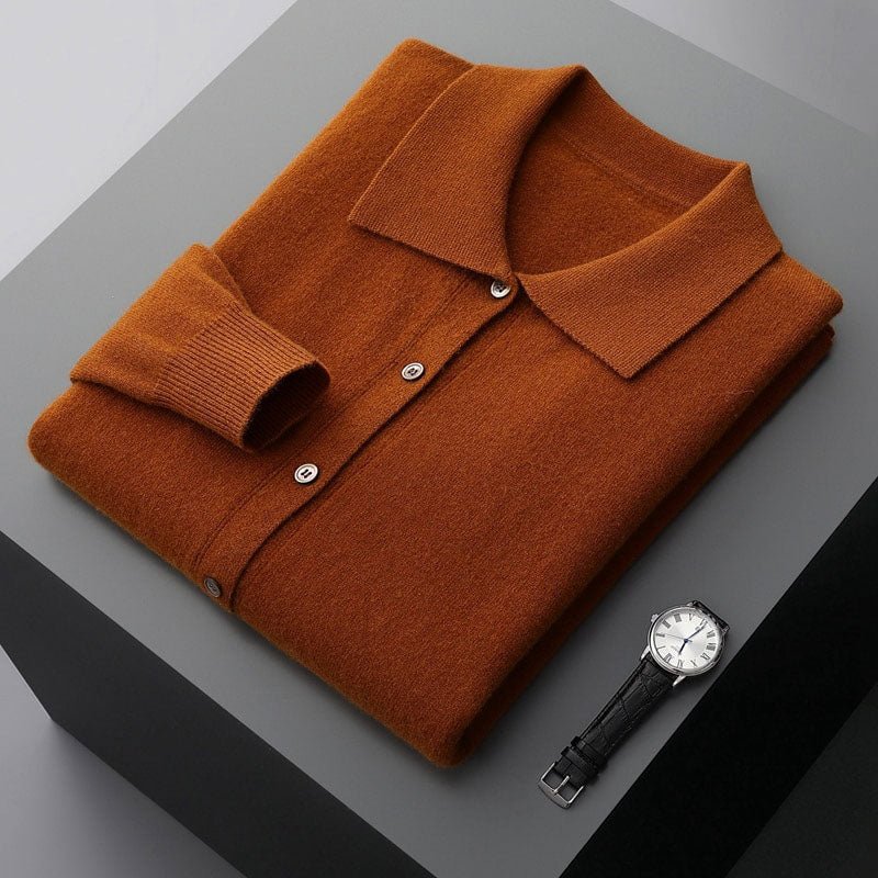 Rowan - Men's Button-Front Merino Wool Cardigan with Spread Collar