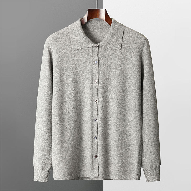 Rowan - Men's Button-Front Merino Wool Cardigan with Spread Collar