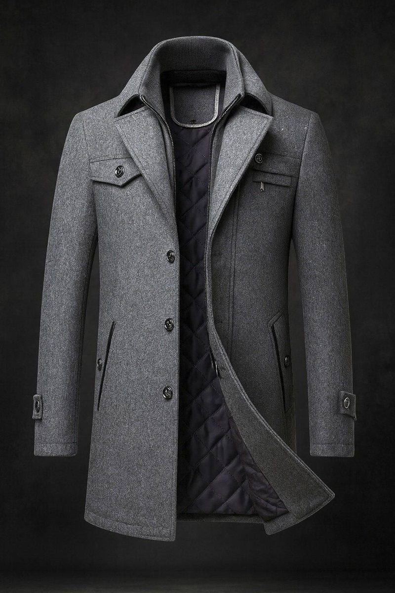 Rowan - Men's Wool Coat with Quilted Satin Lining