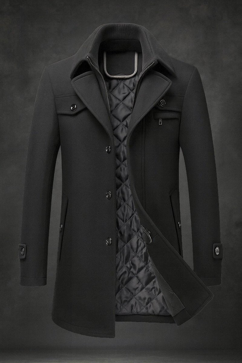 Rowan - Men's Wool Coat with Quilted Satin Lining