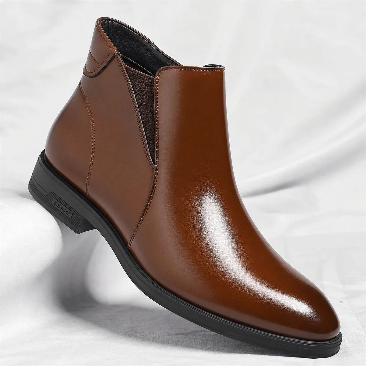 Rowell - Men's Leather Chelsea Boots with Elastic Side Panels
