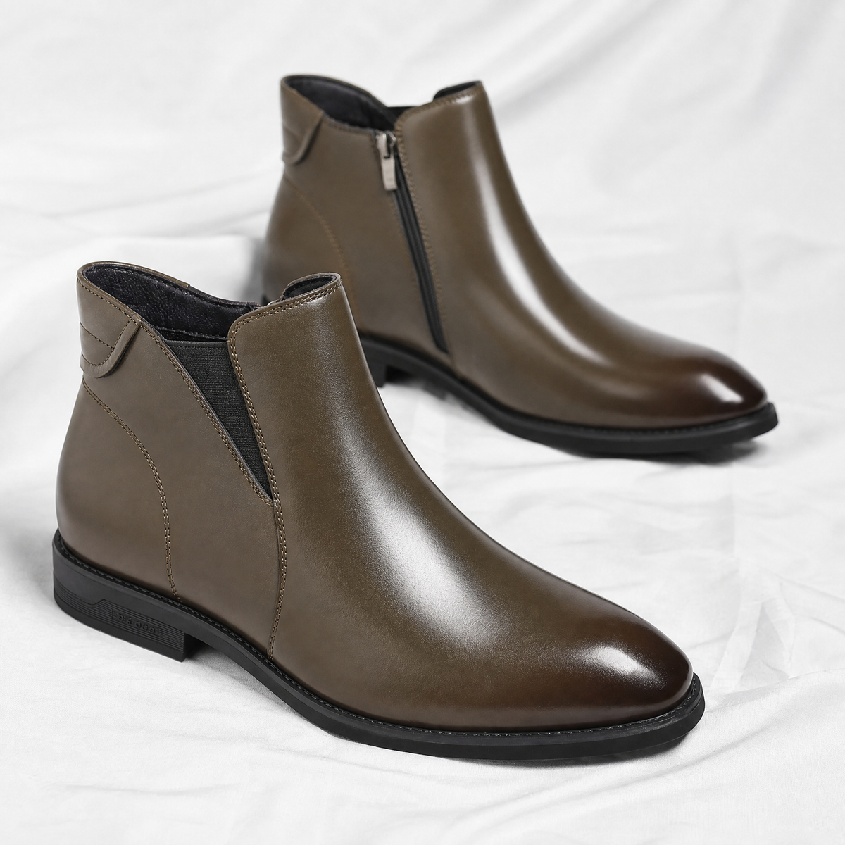 Rowell - Men's Leather Chelsea Boots with Elastic Side Panels