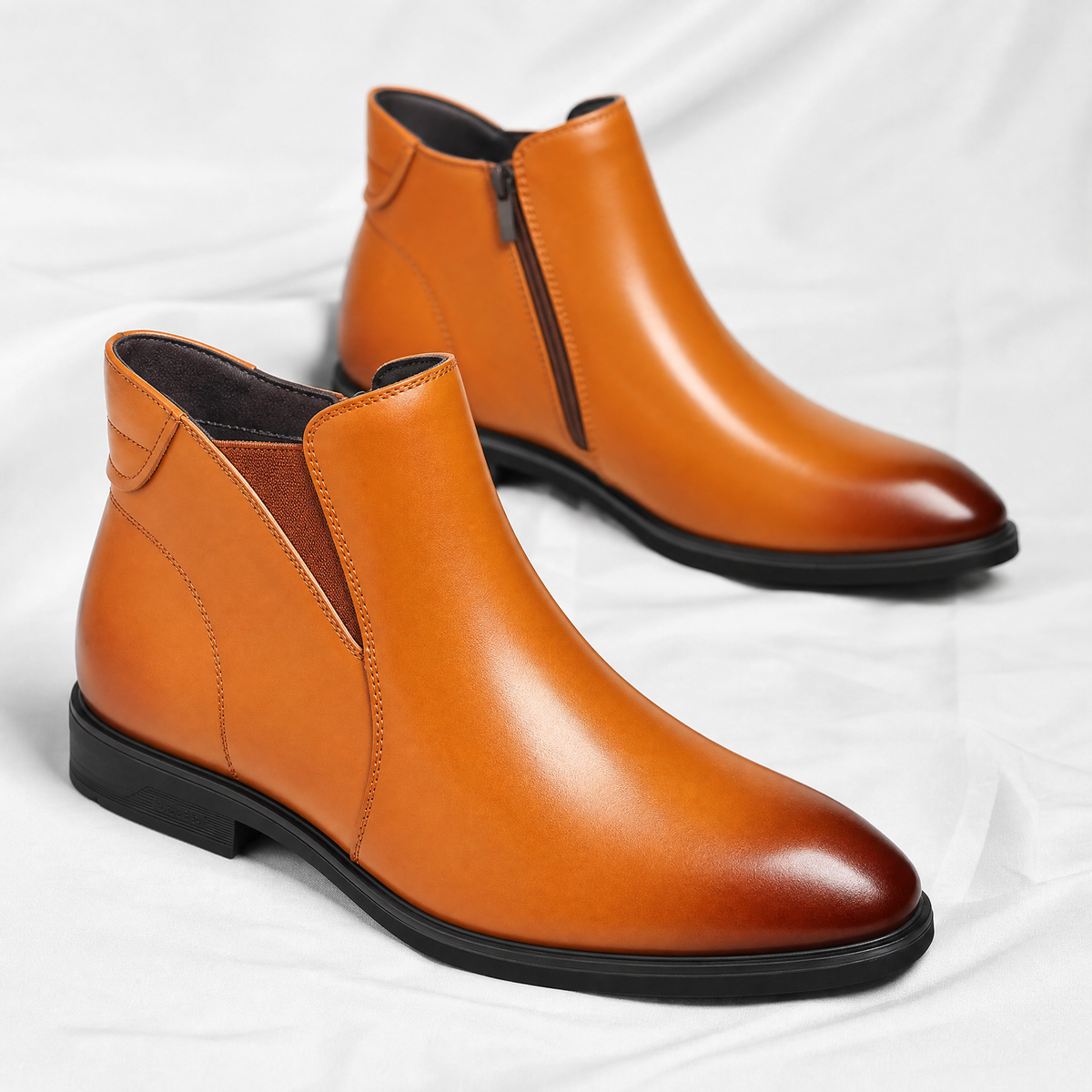 Rowell - Men's Leather Chelsea Boots with Elastic Side Panels