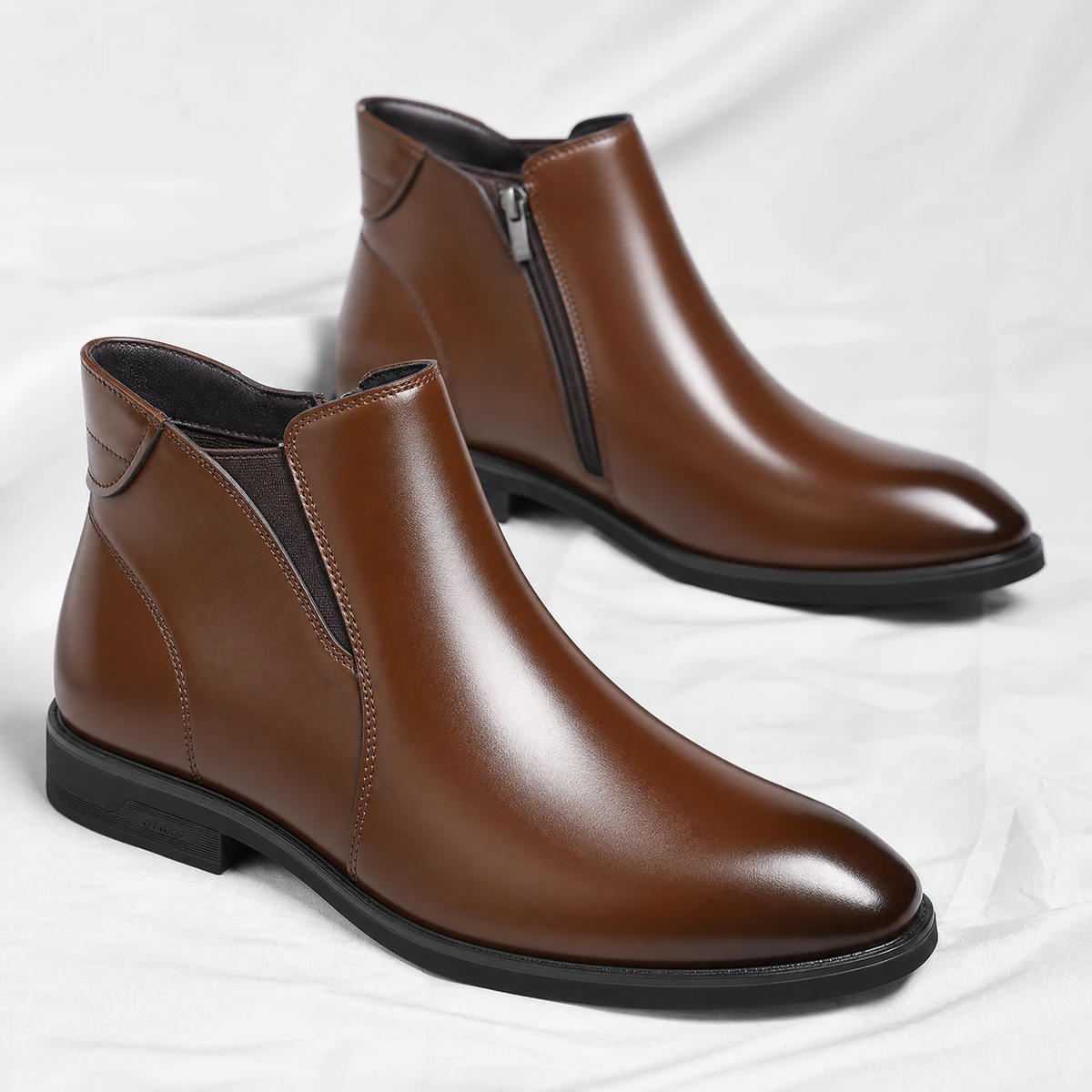 Rowell - Men's Leather Chelsea Boots with Elastic Side Panels