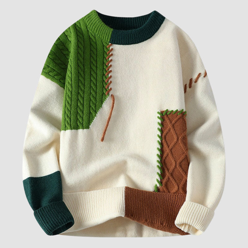 Rudy - Men's Patchwork Color-Block Textured Knit Sweater