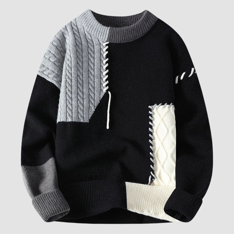 Rudy - Men's Patchwork Color-Block Textured Knit Sweater