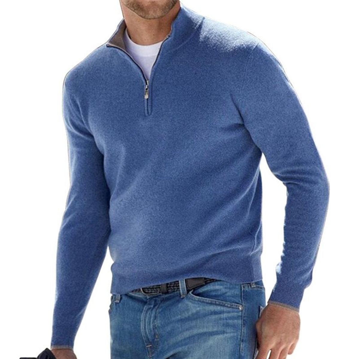 Silas - Men's Quarter-Zip Knit Sweater with Ribbed Cuffs