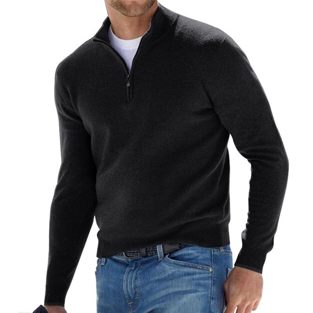 Silas - Men's Quarter-Zip Knit Sweater with Ribbed Cuffs