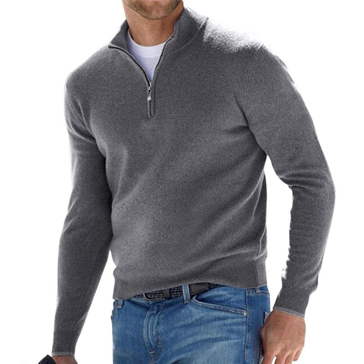 Silas - Men's Quarter-Zip Knit Sweater with Ribbed Cuffs