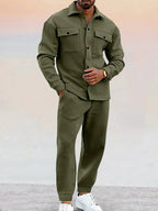 Sullivan - Men's Button-Front Overshirt & Jogger Pants Set