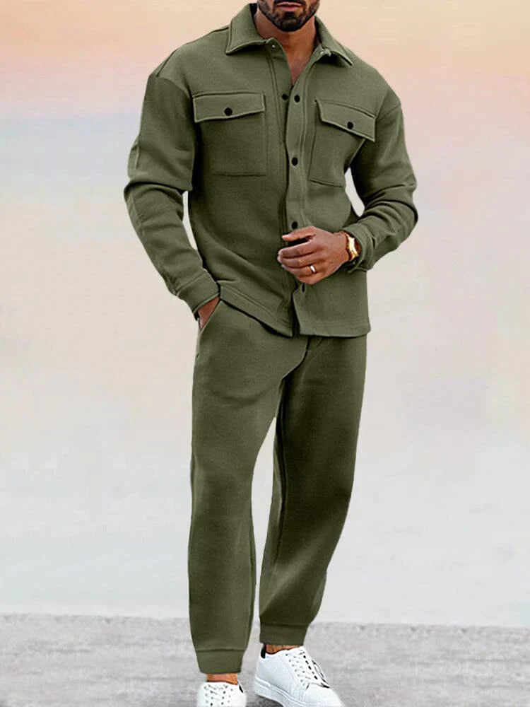 Sullivan - Men's Button-Front Overshirt & Jogger Pants Set