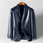 Thomas - Men's Leather Blazer with Notch Lapels and Button Front