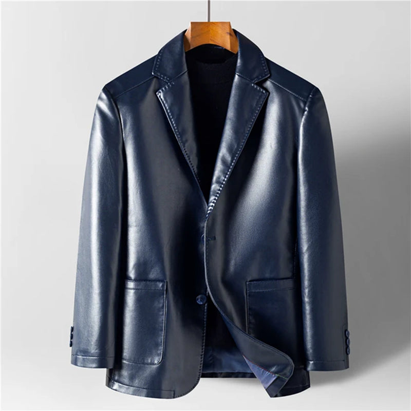 Thomas - Men's Leather Blazer with Notch Lapels and Button Front