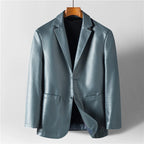 Thomas - Men's Leather Blazer with Notch Lapels and Button Front