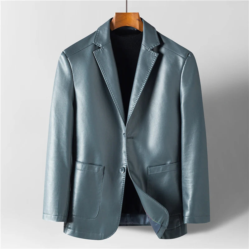 Thomas - Men's Leather Blazer with Notch Lapels and Button Front