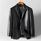 Thomas - Men's Leather Blazer with Notch Lapels and Button Front