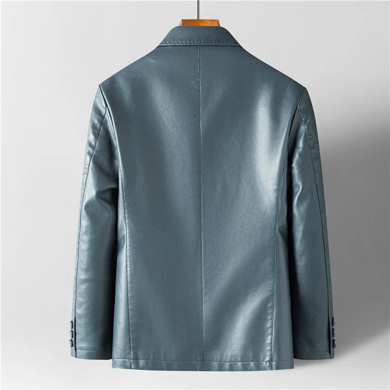 Thomas - Men's Leather Blazer with Notch Lapels and Button Front