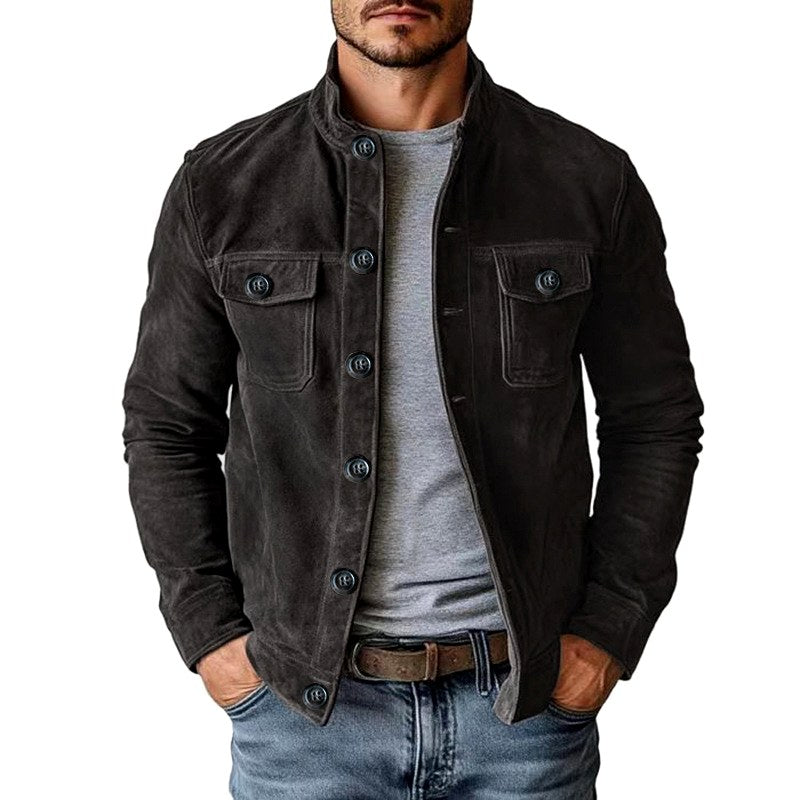 Todd - Men's Faux Suede Stand Collar Button-Up Jacket 1