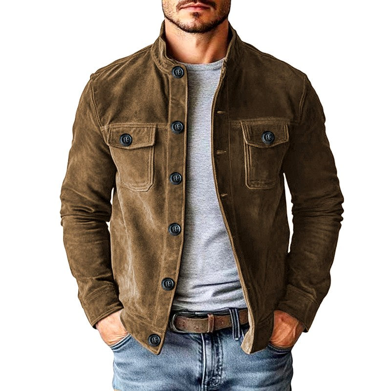 Todd - Men's Faux Suede Stand Collar Button-Up Jacket 2