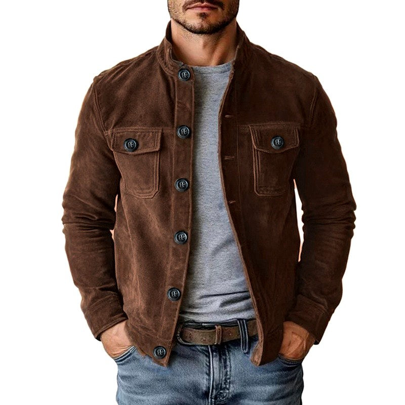 Todd - Men's Faux Suede Stand Collar Button-Up Jacket 3