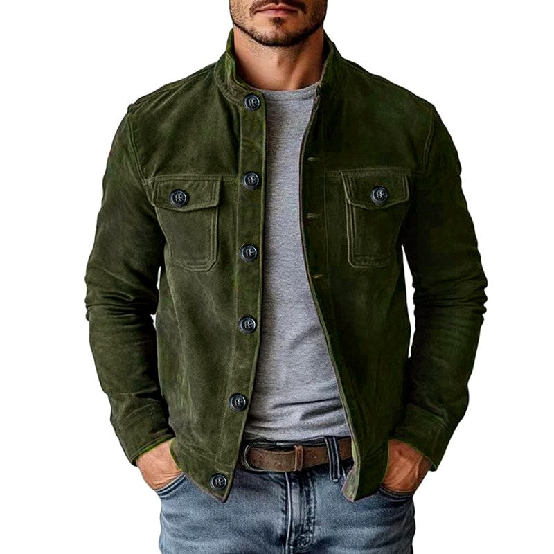Todd - Men's Faux Suede Stand Collar Button-Up Jacket 4