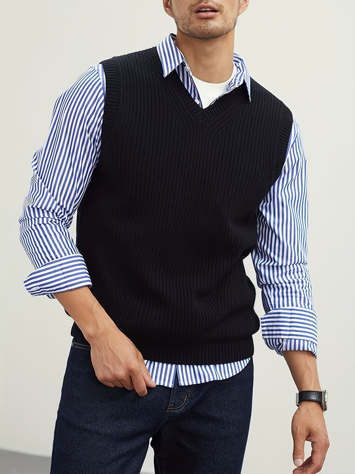 Victor - Men's Ribbed Sleeveless V-Neck Vest