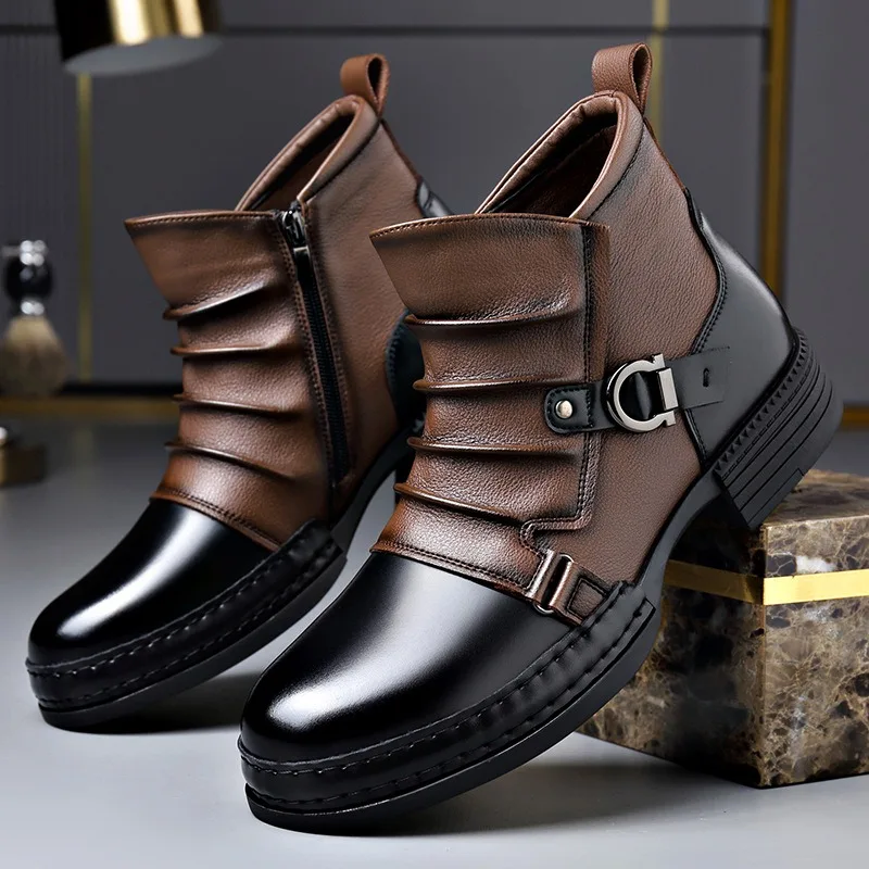 Vincent - Men's Buckle-Strap Lace-Up Ankle Boots