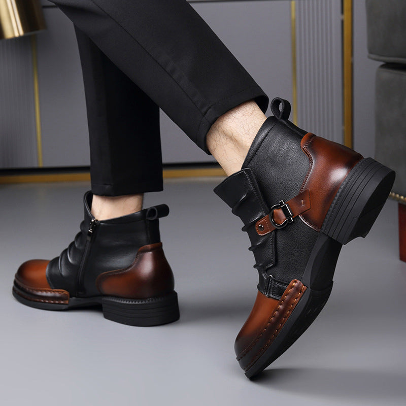 Vincent - Men's Buckle-Strap Lace-Up Ankle Boots
