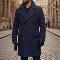 William - Men's Double-Breasted Wool Coat with Notch Lapels and Cuff Tabs