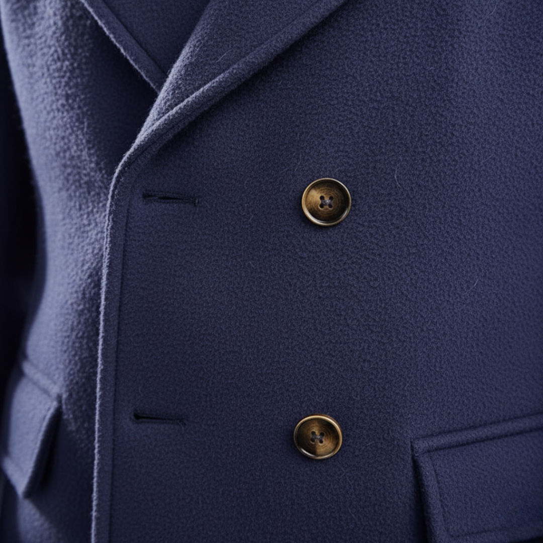 William - Men's Double-Breasted Wool Coat with Notch Lapels and Cuff Tabs