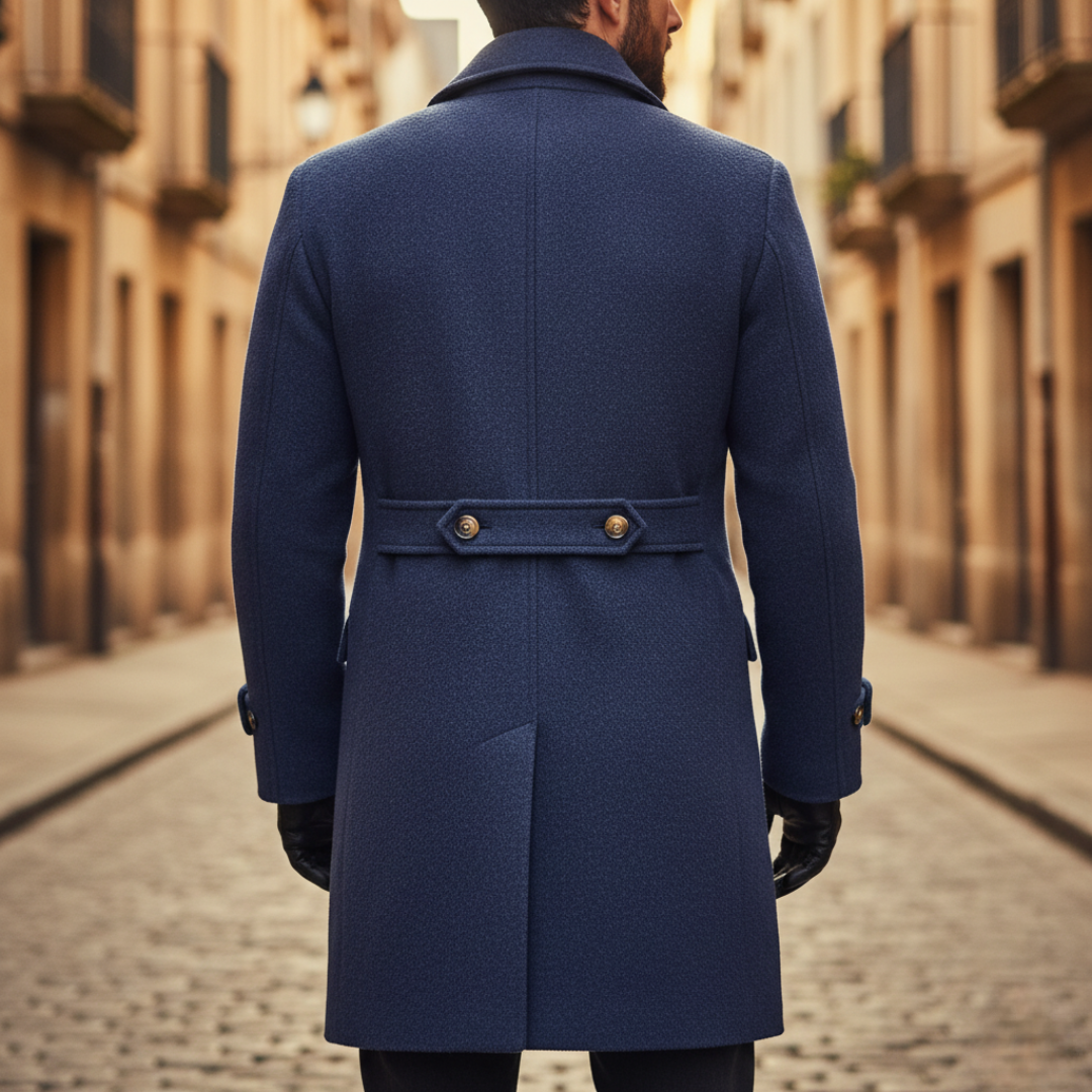 William - Men's Double-Breasted Wool Coat with Notch Lapels and Cuff Tabs