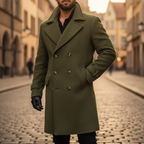 William - Men's Double-Breasted Wool Coat with Notch Lapels and Cuff Tabs